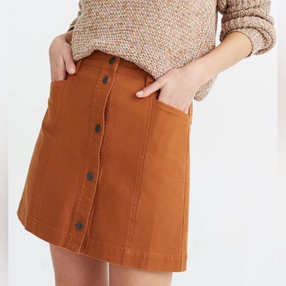 Madewell Button Front A-Line Pocket Mini Skirt Burnt Orange Plus Size Size 14 - Picture 1 of 13